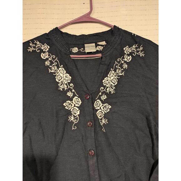Emma James Womens Elegant Embroidered Beaded Button-Up Blouse Navy 24W - Picture 4 of 8